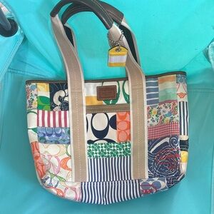 Coach Hampton Multicolor Patchwork Canvas Tote/Straps and Dark Brown Handles